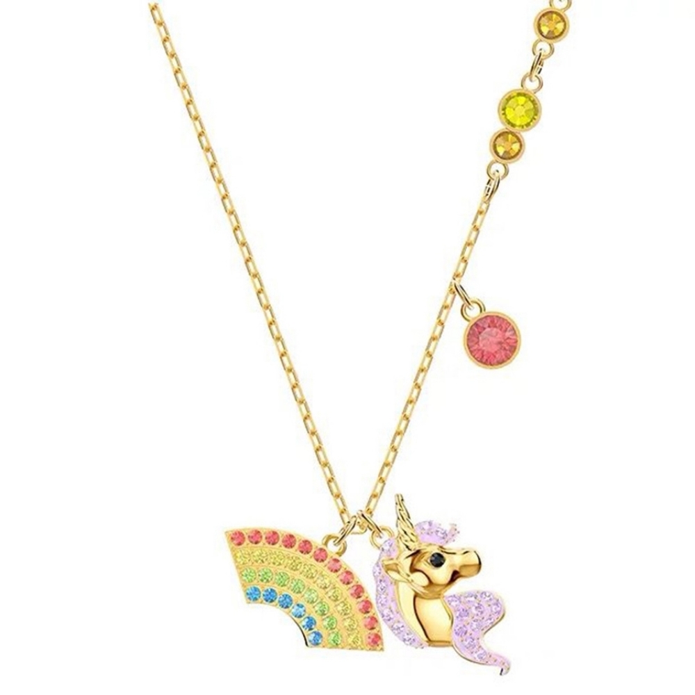 Gold Crystal Unicorn Pendant Necklace Chain